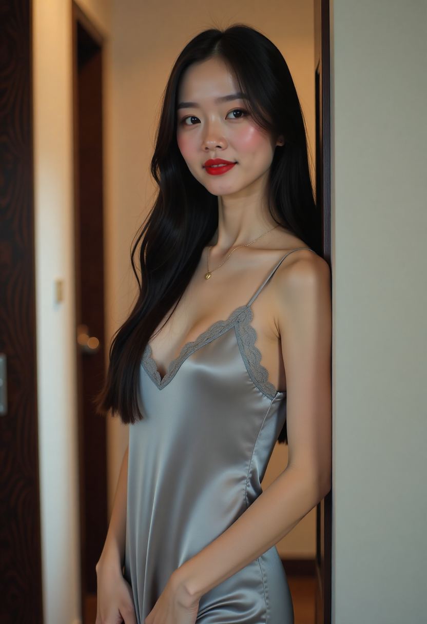 潮湿石阶上的纸伞